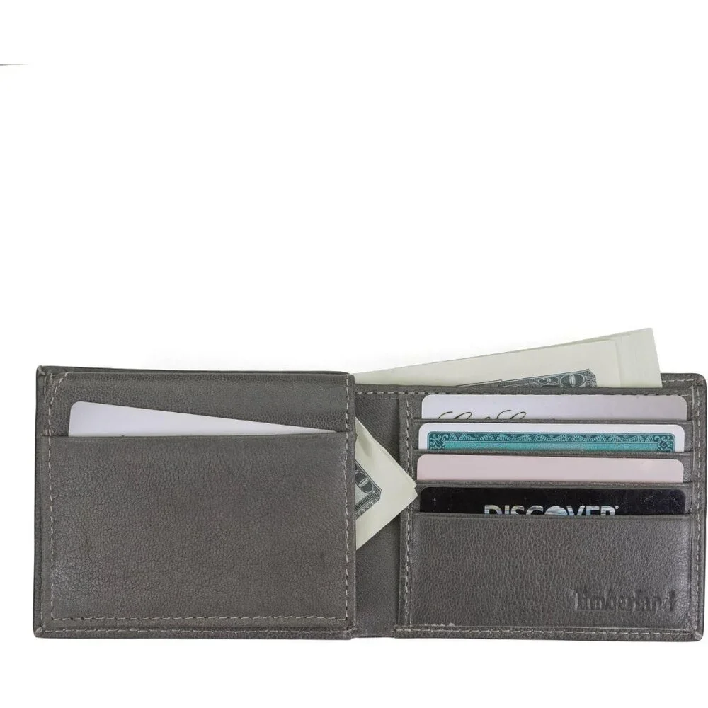 Mens Leather Wallet With Attached Flip Pocket, Grey (Fine Break), One Size